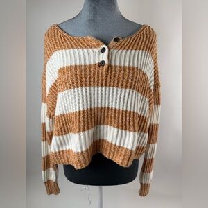 American Eagle Outfitters Off-the-Shoulder Orange and Cream Sweater